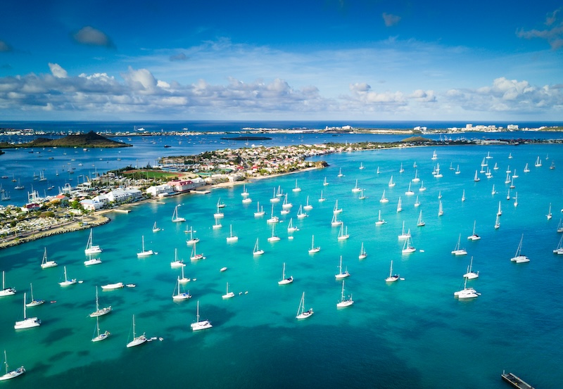 morning light shines over the marigot bay in saint martin